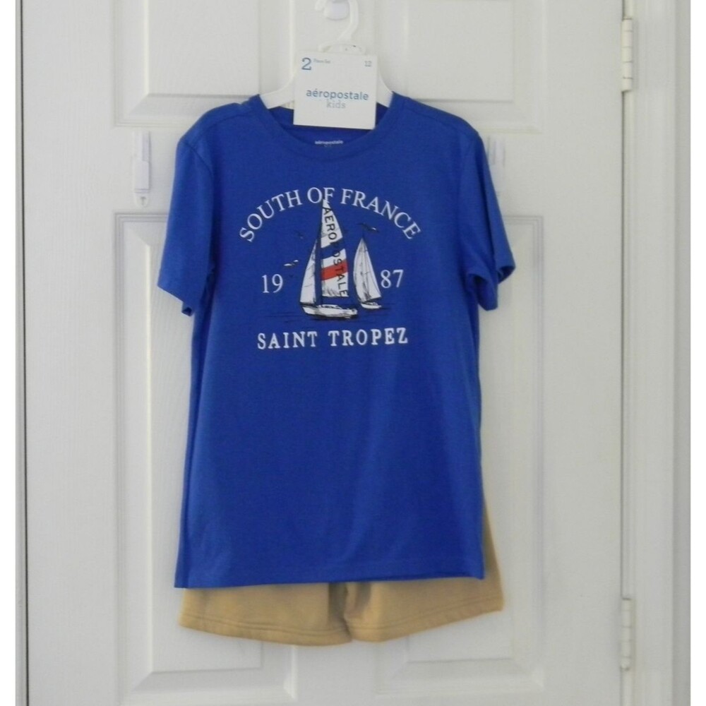 Aeropostale Kids 2 Piece Set Boating Tee Elastic Waist Shorts Pockets NWT